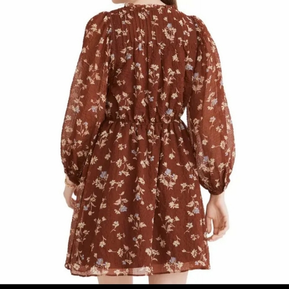 Madewell Norma Rae Floral Print Long Sleeve Dress In Dark Merlot - Picture 3 of 16
